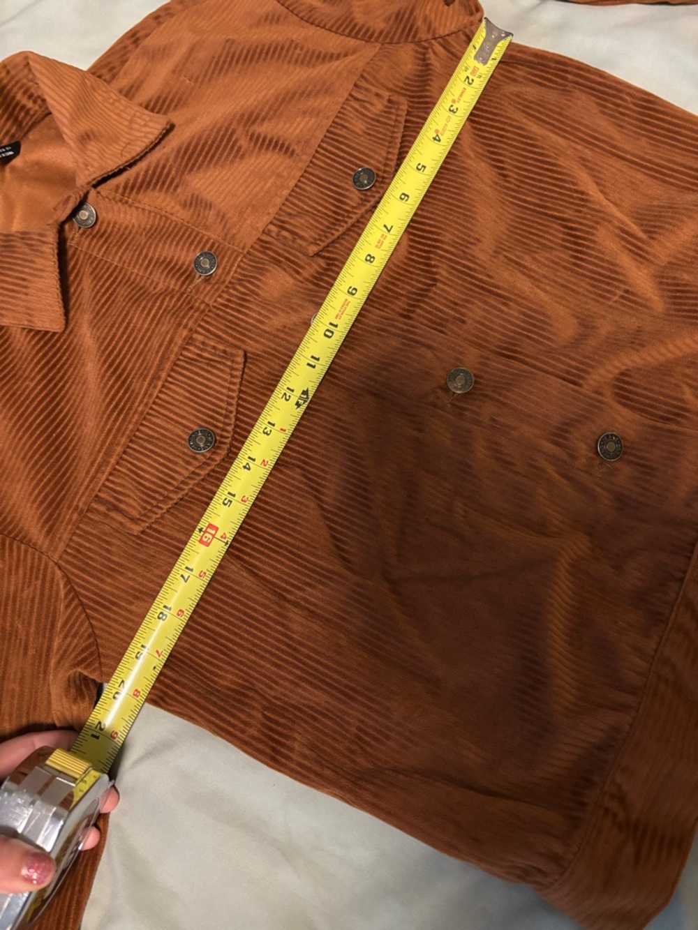 Corduroy Button-Front Trucker Jacket in Camel - Picture 5 of 11